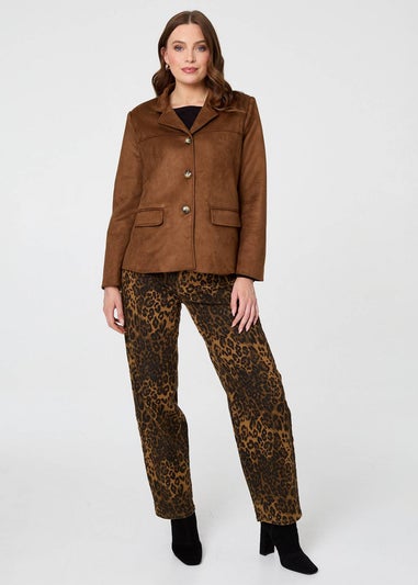 Izabel London Brown Faux Suede Pocket Front Slim Jacket