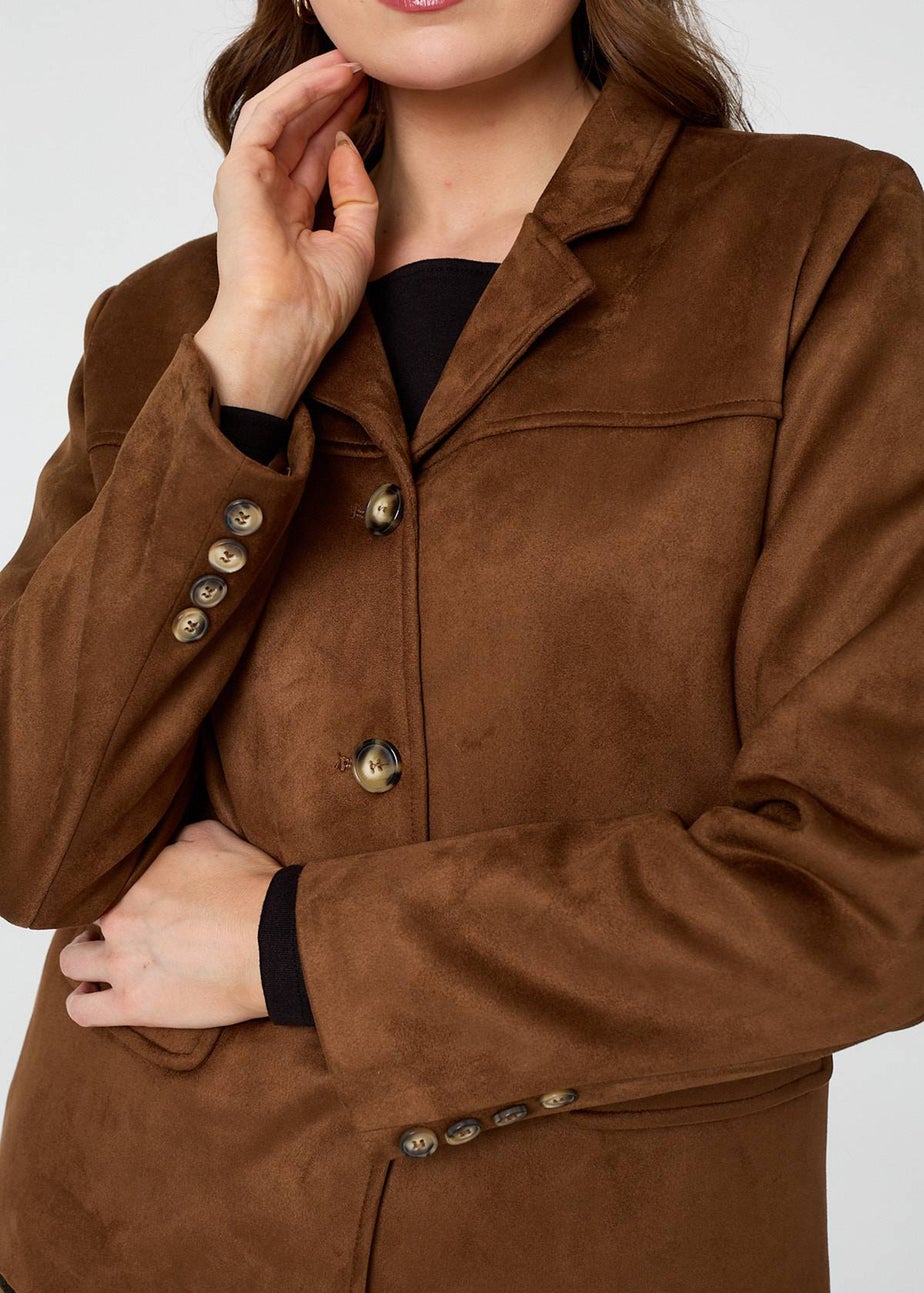 Izabel London Brown Faux Suede Pocket Front Slim Jacket