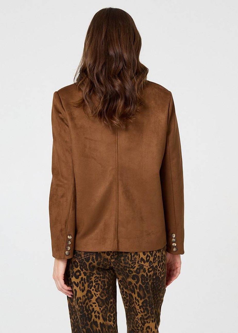 Izabel London Brown Faux Suede Pocket Front Slim Jacket