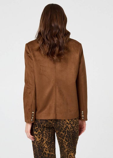 Izabel London Brown Faux Suede Pocket Front Slim Jacket
