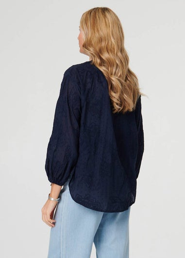 Izabel London Navy Embroidered Layered Long Sleeve Blouse