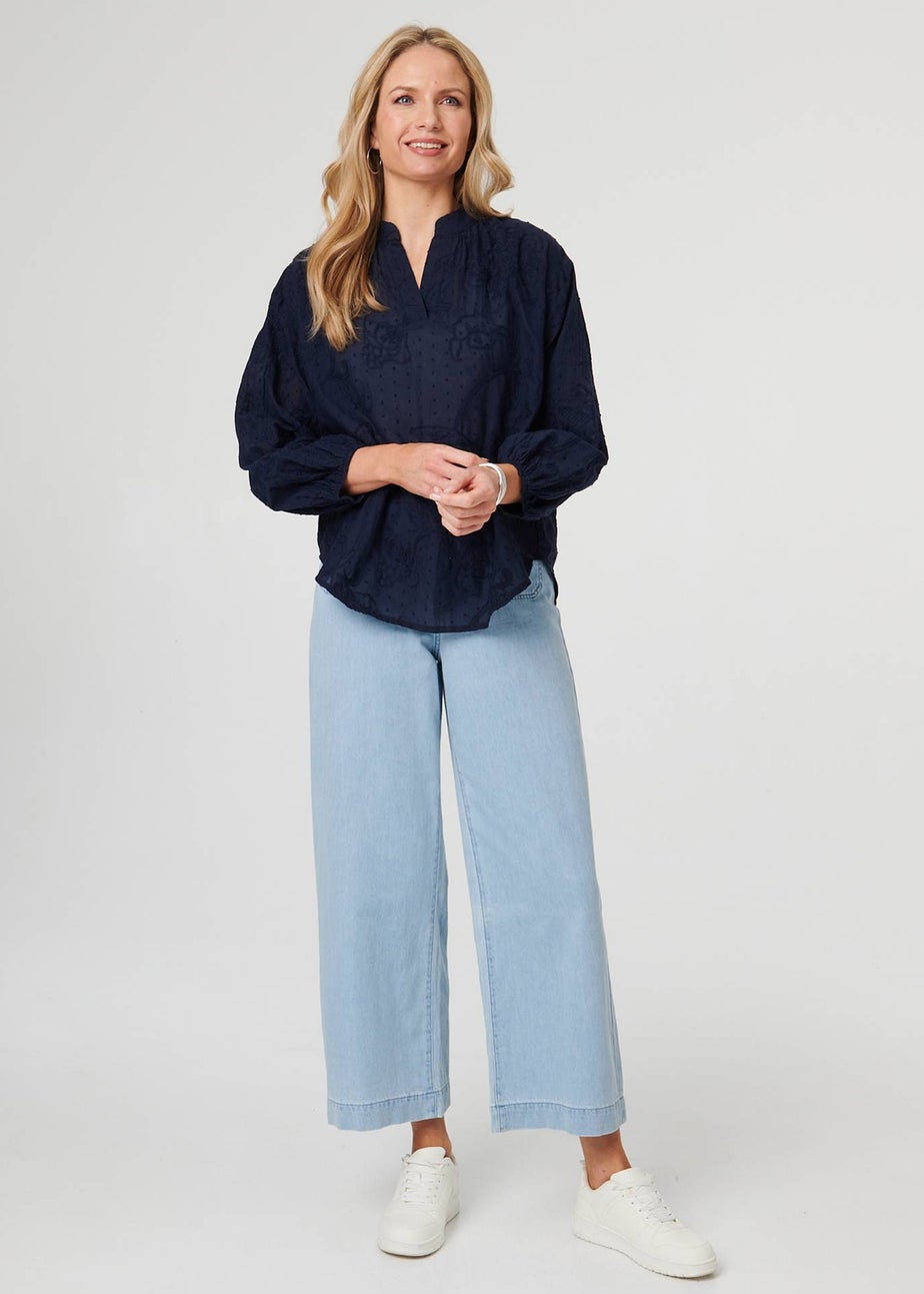 Izabel London Navy Embroidered Layered Long Sleeve Blouse