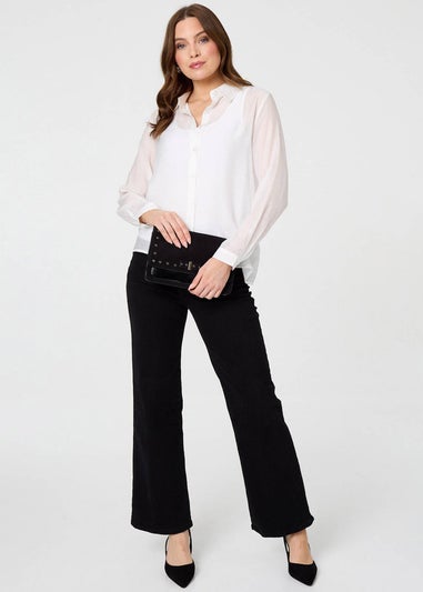 Izabel London White Semi Sheer Layered Long Sleeve Shirt