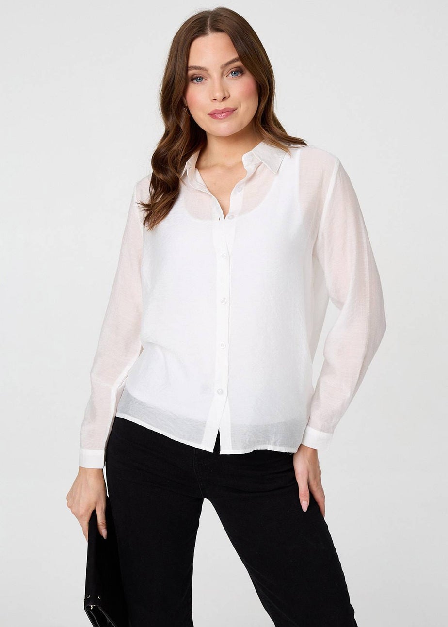 Izabel London White Semi Sheer Layered Long Sleeve Shirt