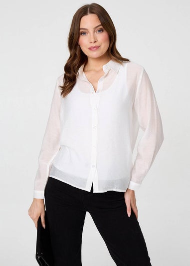 Izabel London White Semi Sheer Layered Long Sleeve Shirt