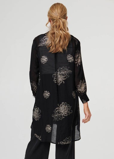 Izabel London Black Floral Semi Sheer Longline Tunic Shirt