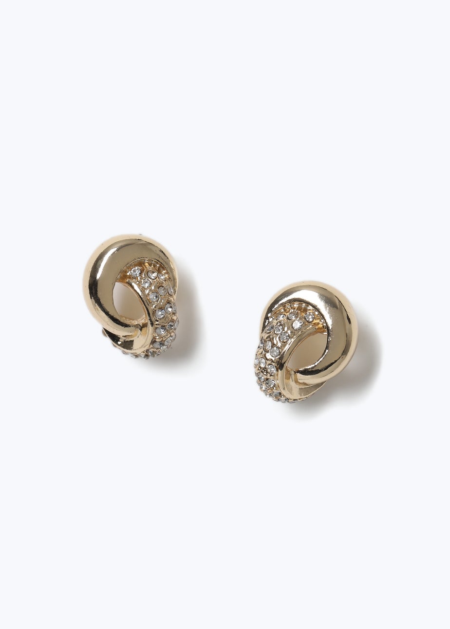Muse Gold Rhinestone Knot Stud Earrings