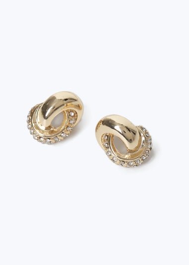 Muse Gold Rhinestone Knot Stud Earrings