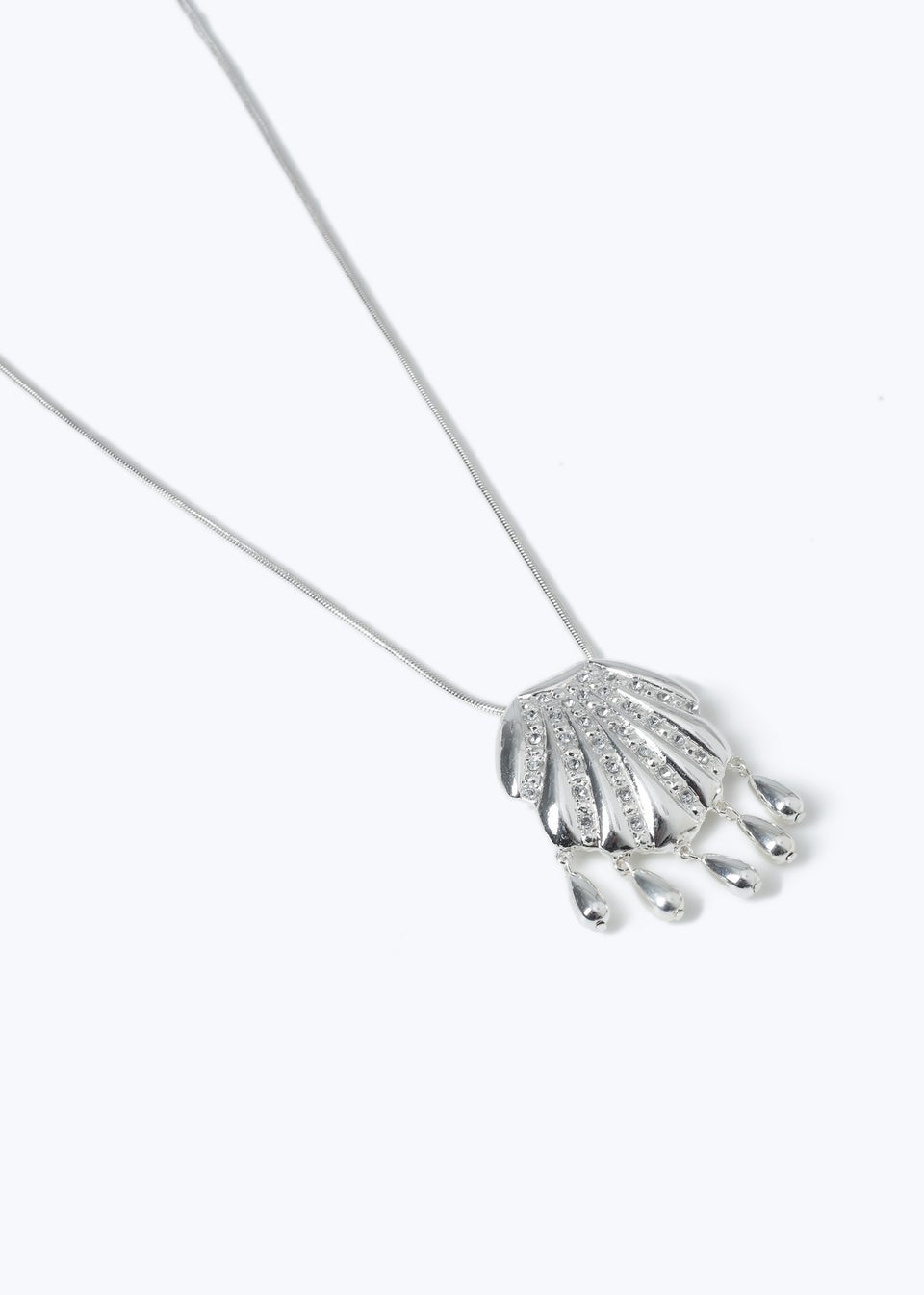 Muse Silver Long Shell Pendant Necklace