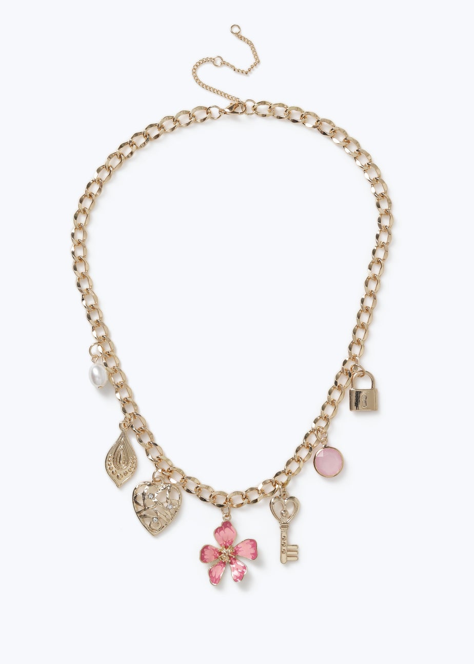 Muse Gold Heart and Key Charm Necklace