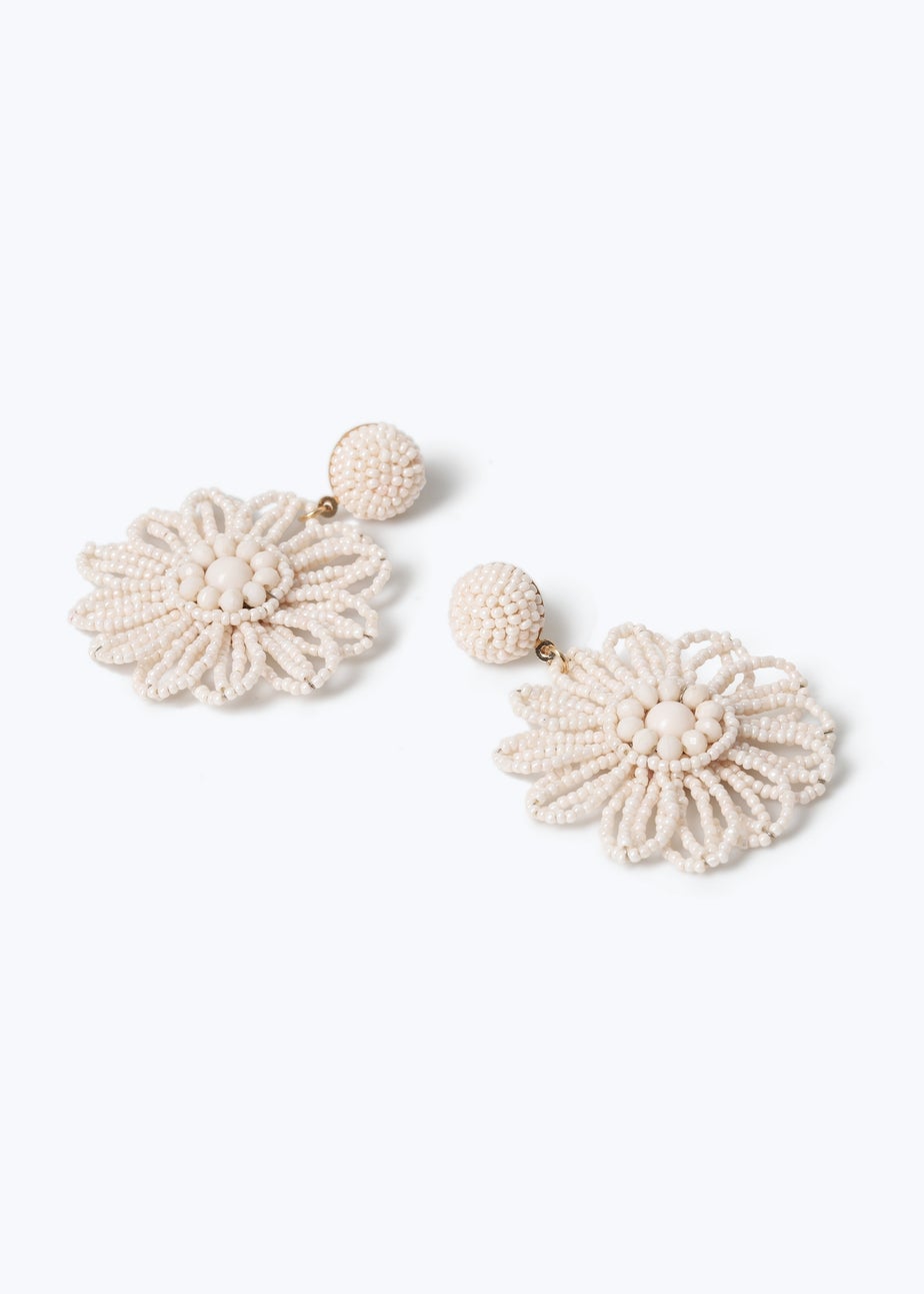 Muse White Beaded Flower Drop Earrings