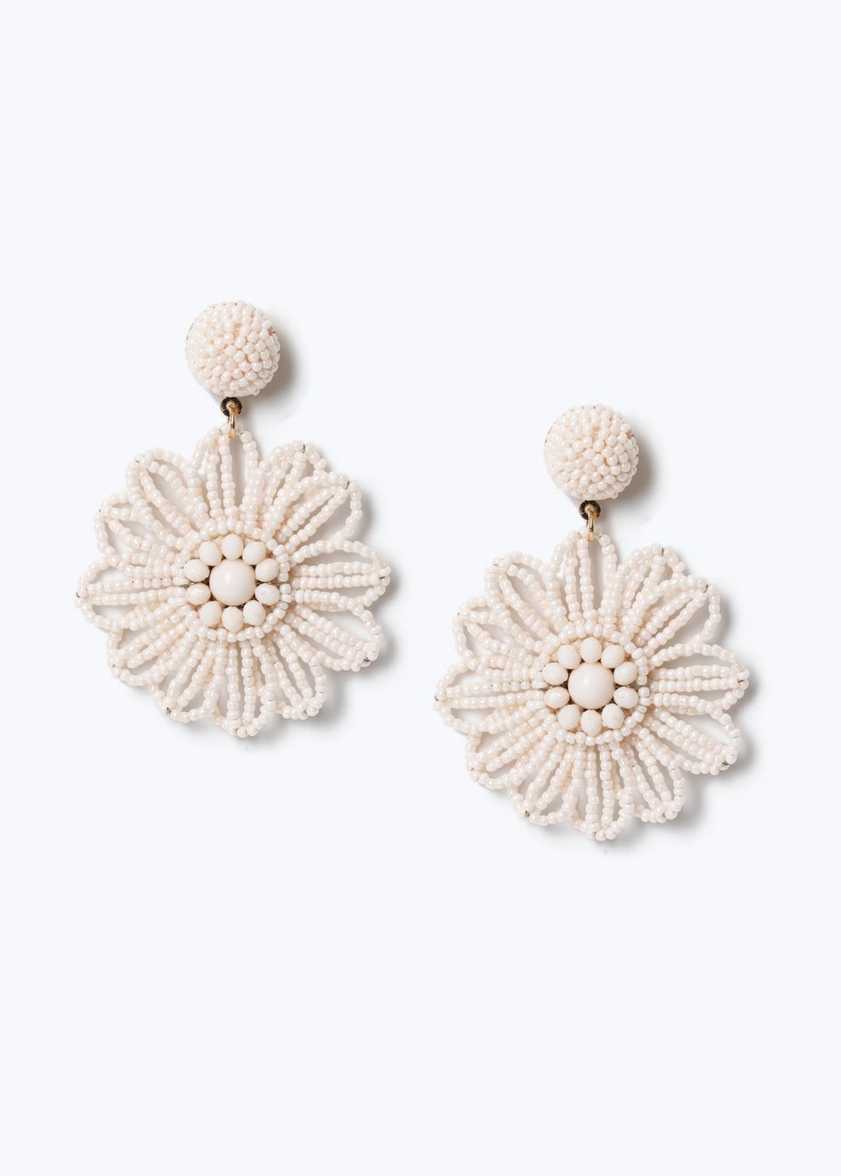 Muse White Beaded Flower Drop Earrings