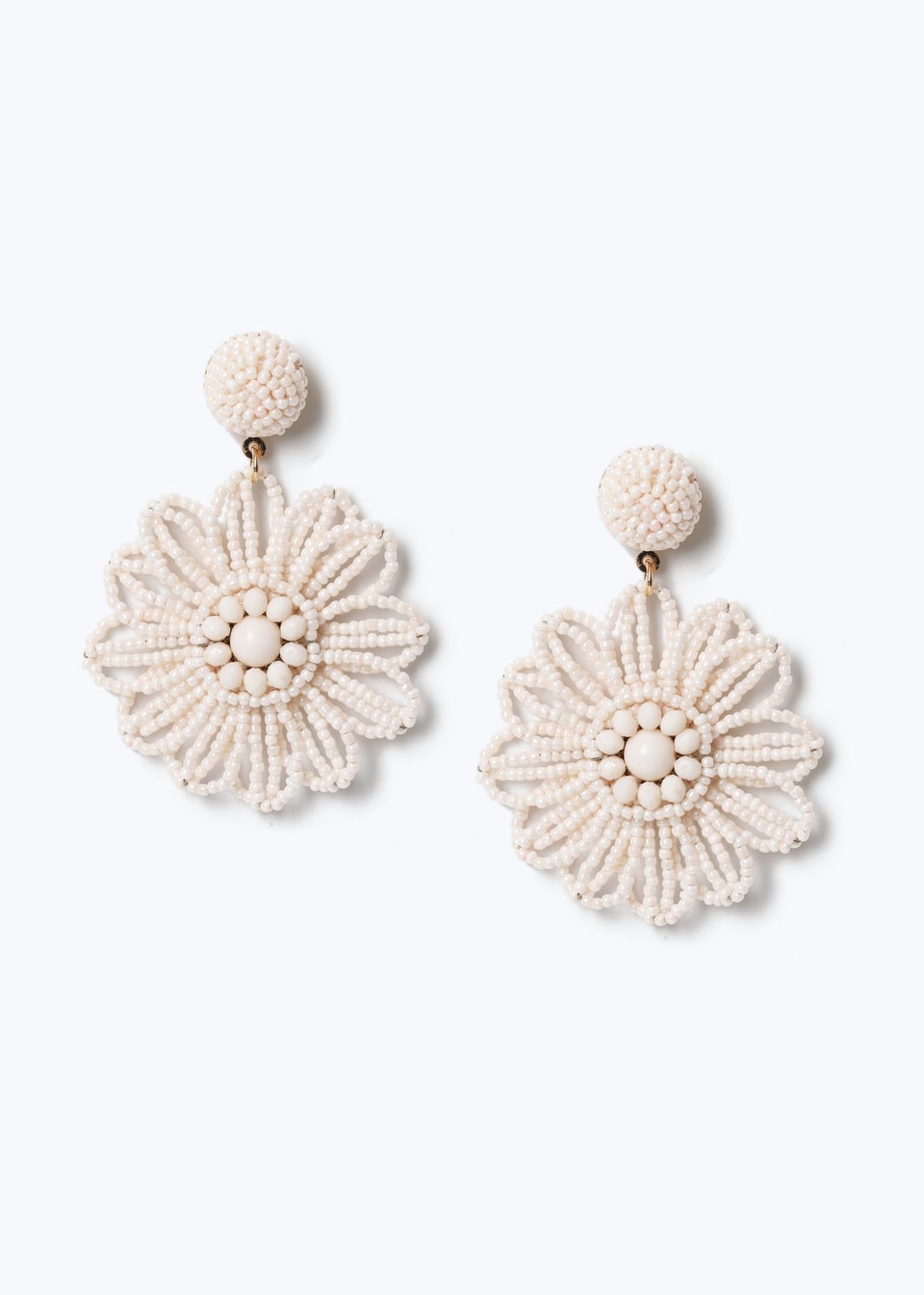 Muse White Beaded Flower Drop Earrings