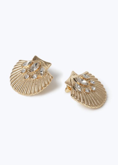 Muse Gold Rhinestone Shell Stud Earrings