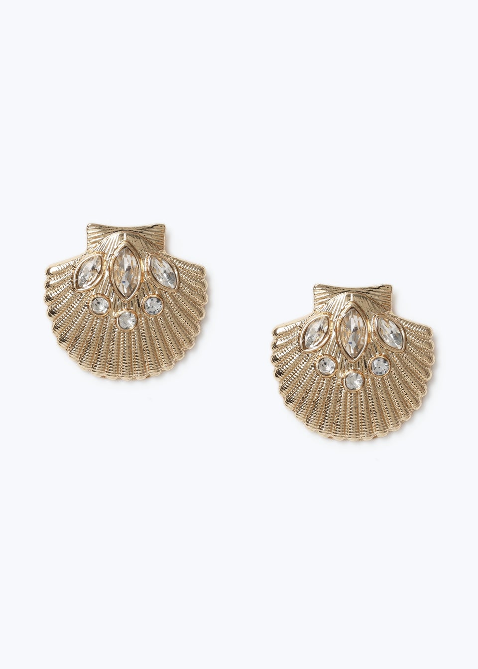Muse Gold Rhinestone Shell Stud Earrings