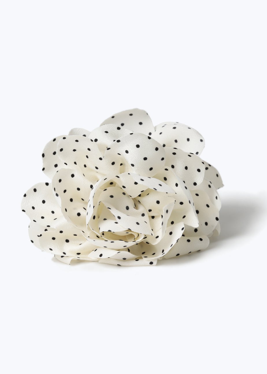 Muse White Polka Dot Flower Claw Hair Clamp
