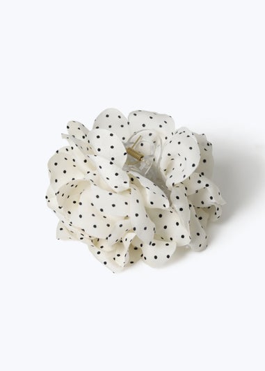 Muse White Polka Dot Flower Claw Hair Clamp