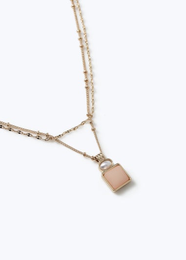 Muse Gold Pink Bead Charm Multirow Necklace