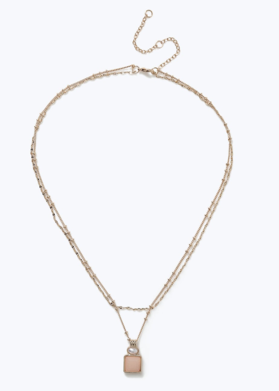 Muse Gold Pink Bead Charm Multirow Necklace