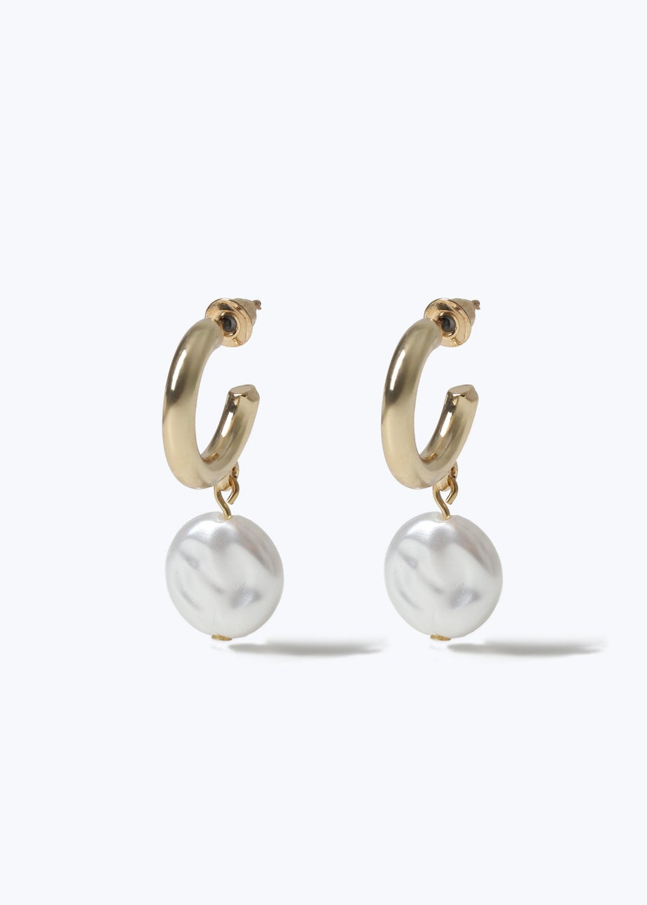Muse Gold Pearl Mini Drop Hoop Earrings