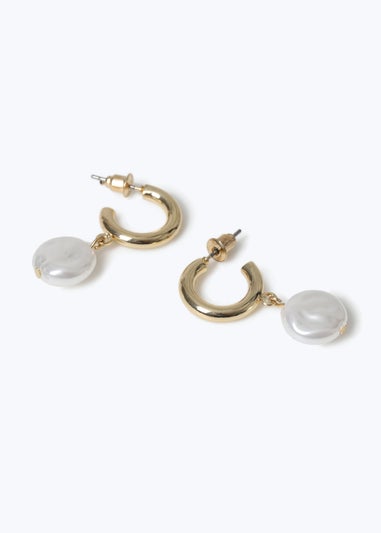 Muse Gold Pearl Mini Drop Hoop Earrings