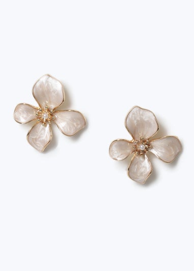 Muse Cream Enamel Flower Stud Earrings