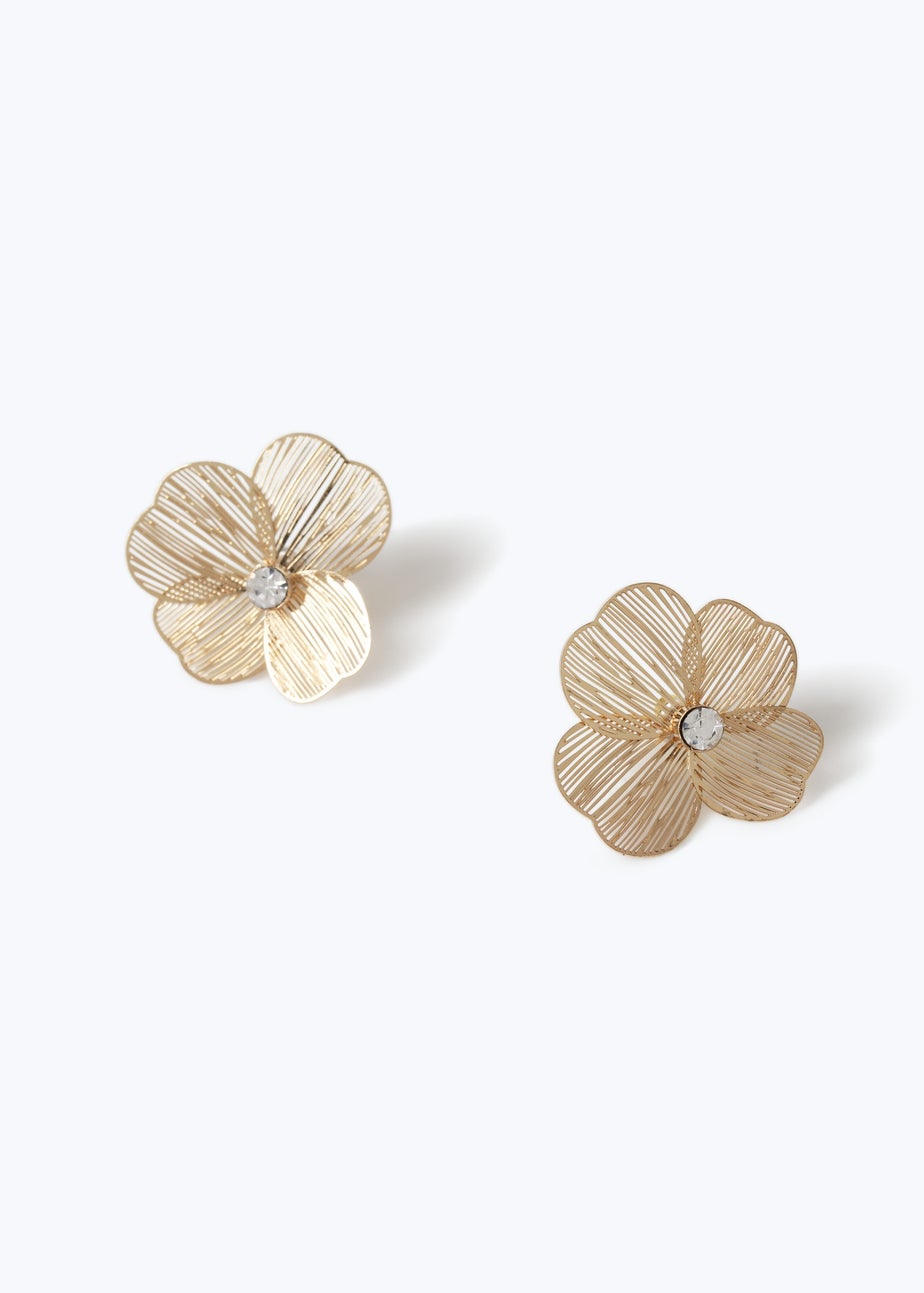 Muse Gold Filigree Flower Stud Earrings