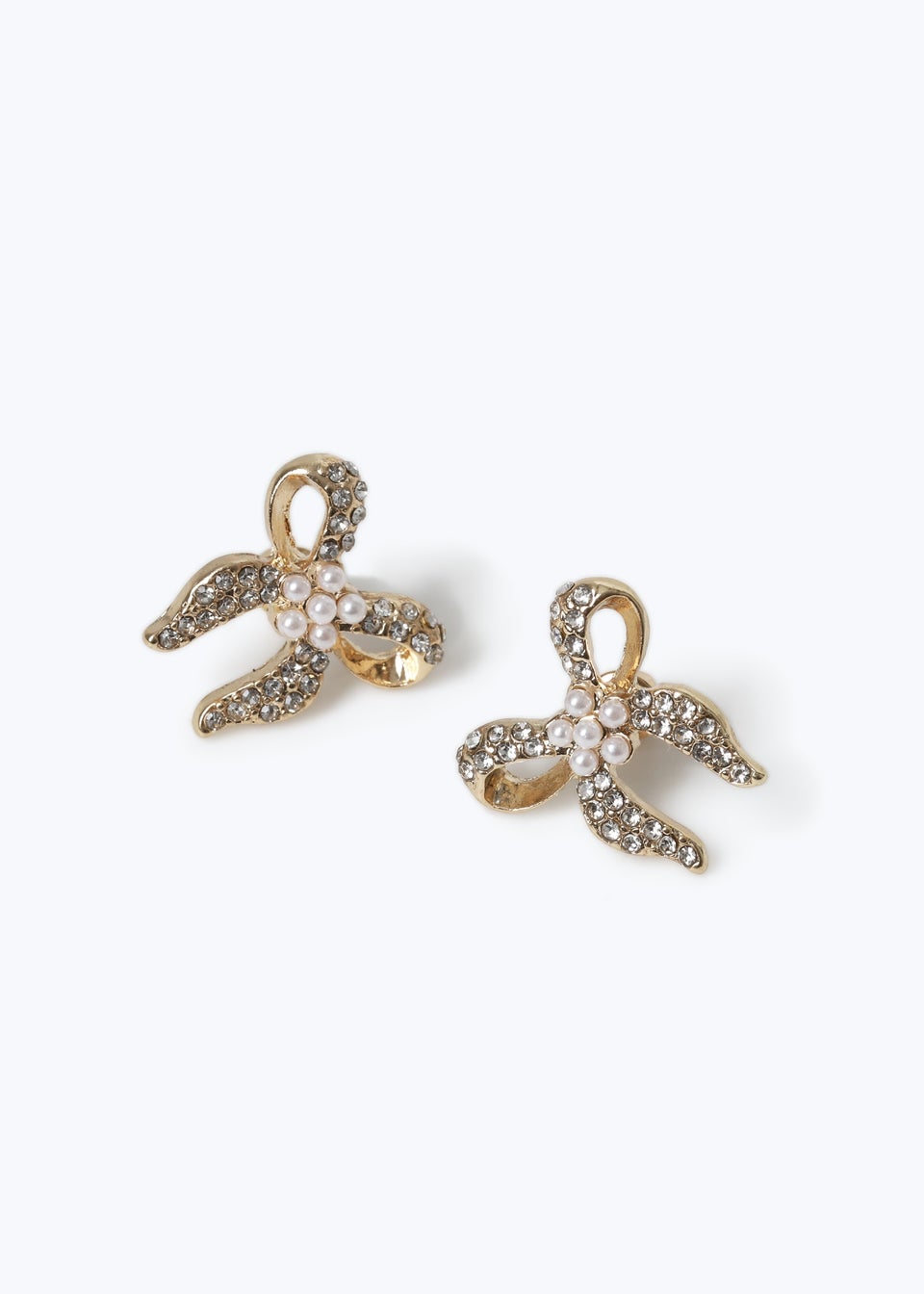 Muse Gold Pearl Bow Stud Earrings