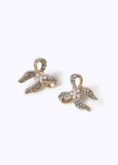 Muse Gold Pearl Bow Stud Earrings