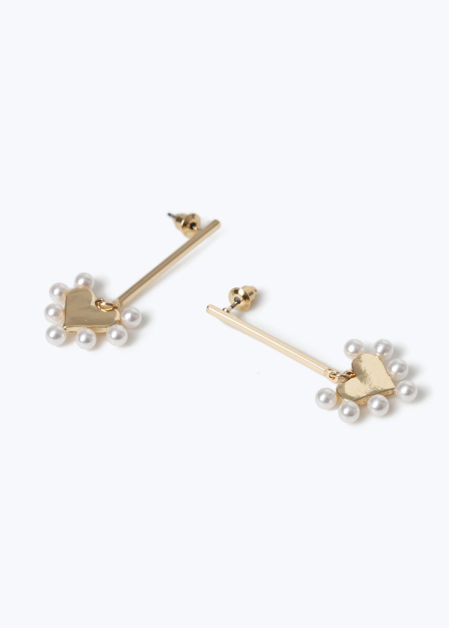 Muse Gold Pearl Heart Stick Drop Earrings