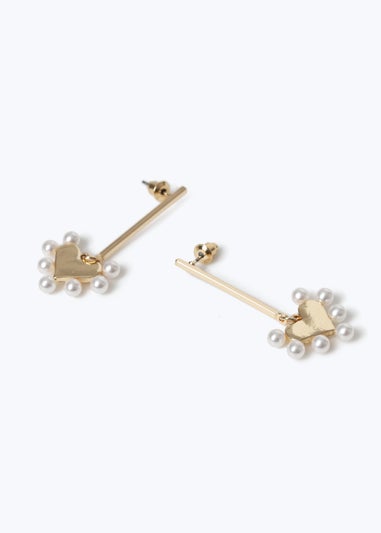 Muse Gold Pearl Heart Stick Drop Earrings