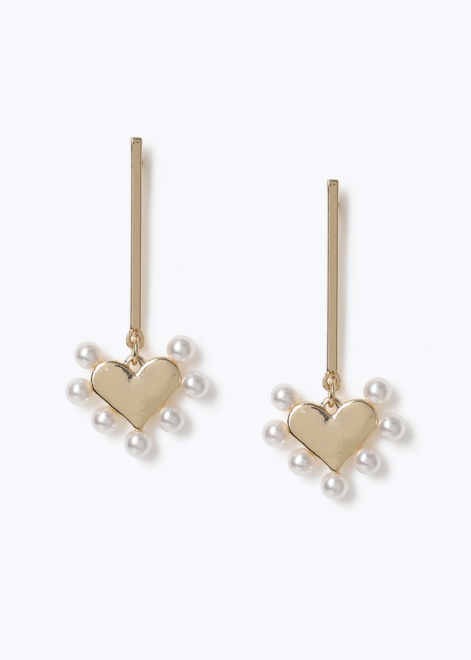 Muse Gold Pearl Heart Stick Drop Earrings
