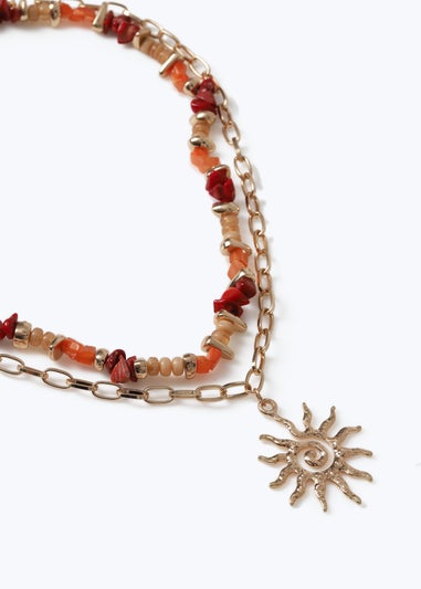 Muse Gold Multirow Beaded Sun Necklace