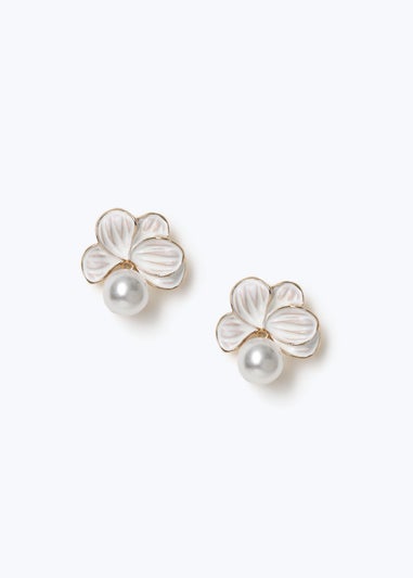 Muse White Enamel Stud Earrings