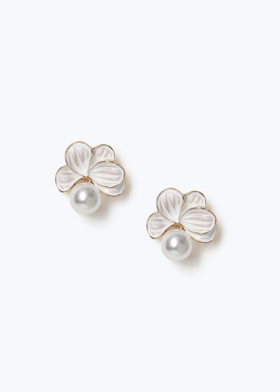Muse White Enamel Stud Earrings