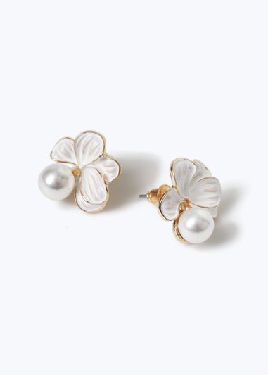 Muse White Enamel Stud Earrings