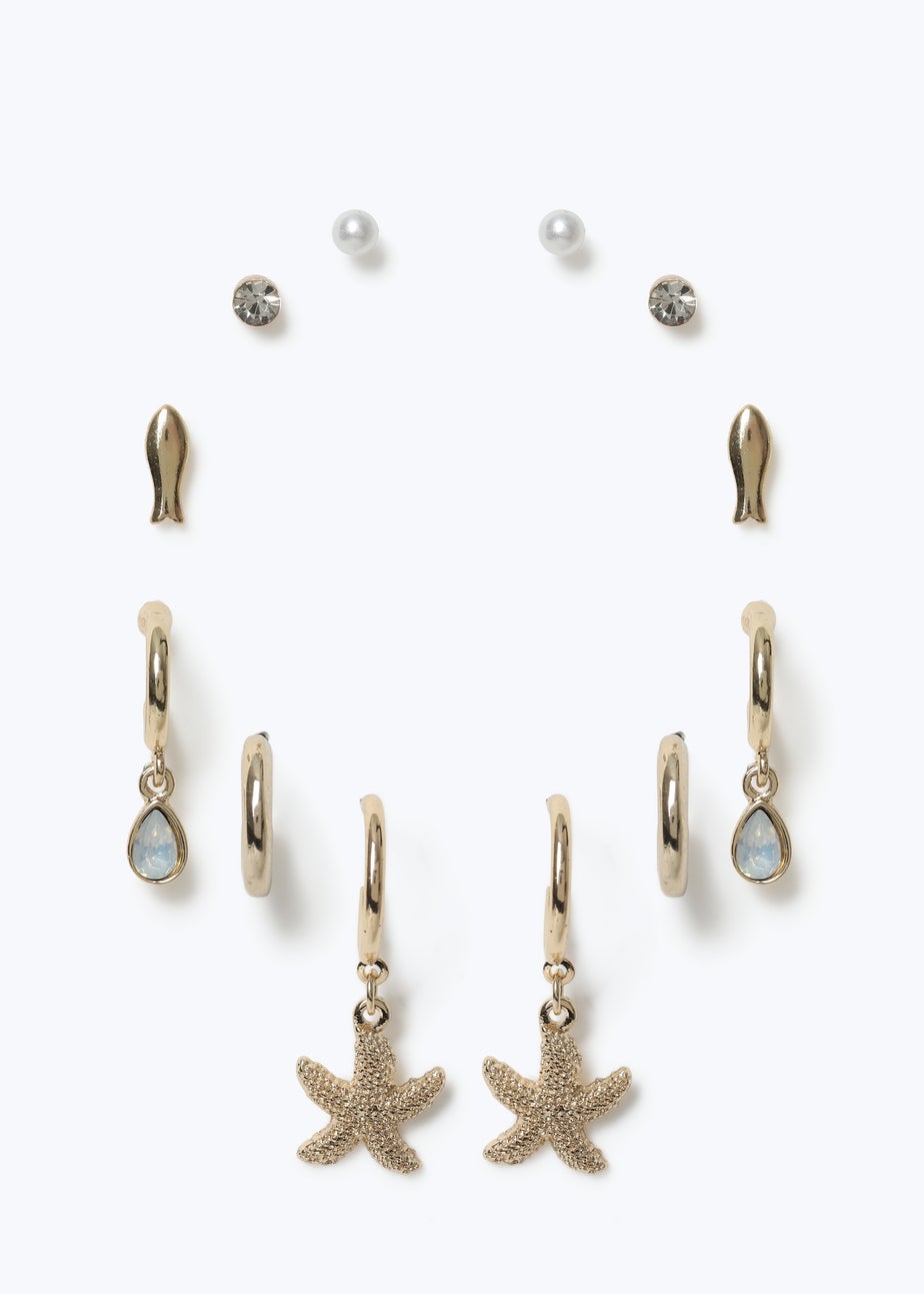 Muse 6 Pack Gold Starfish Earrings
