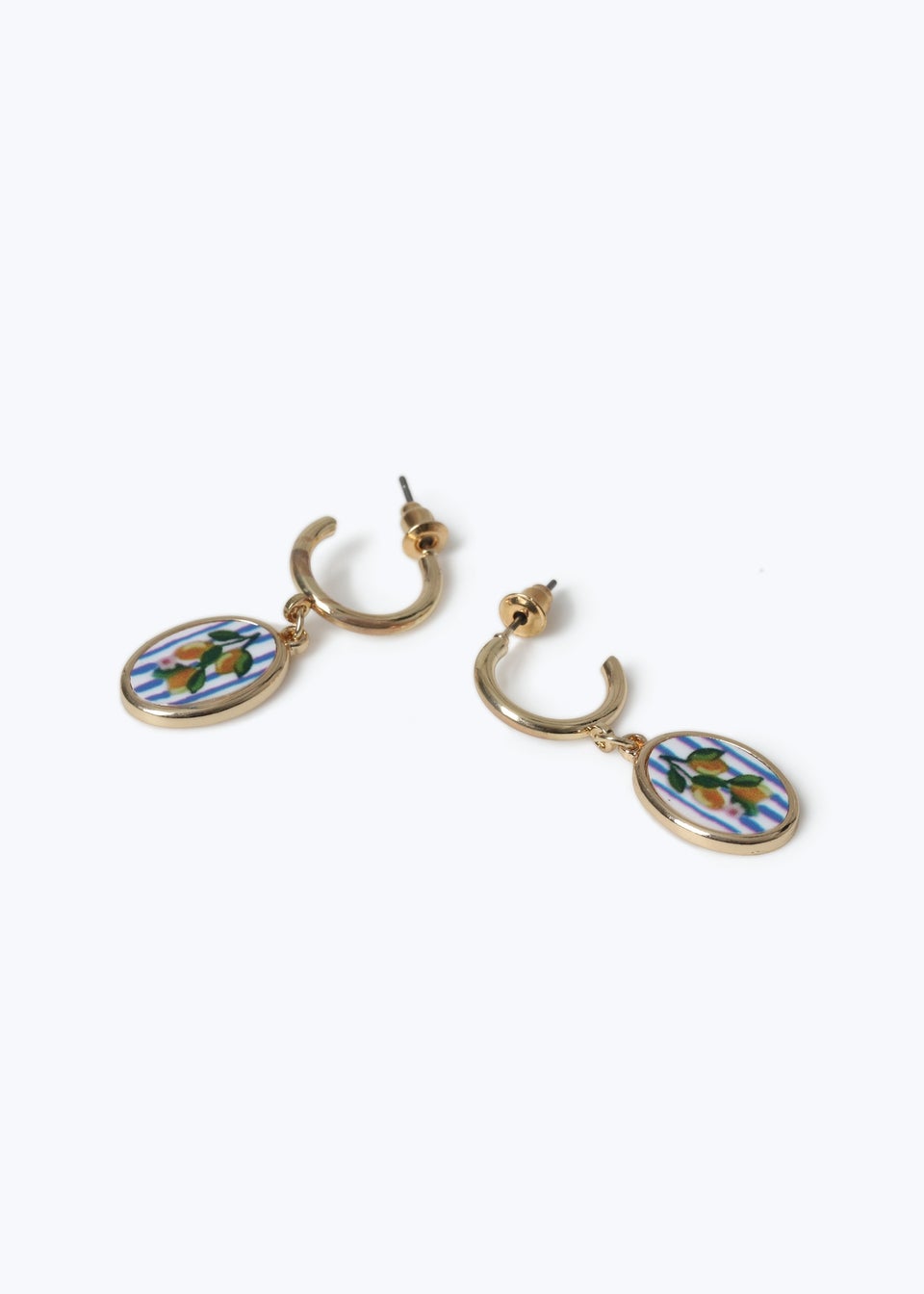 Muse Gold Blue Stripe & Lemons Drop Earrings