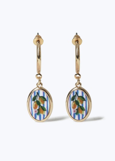 Muse Gold Blue Stripe & Lemons Drop Earrings