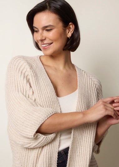 Blue Vanilla Beige Edge To Edge Rib Cardigan