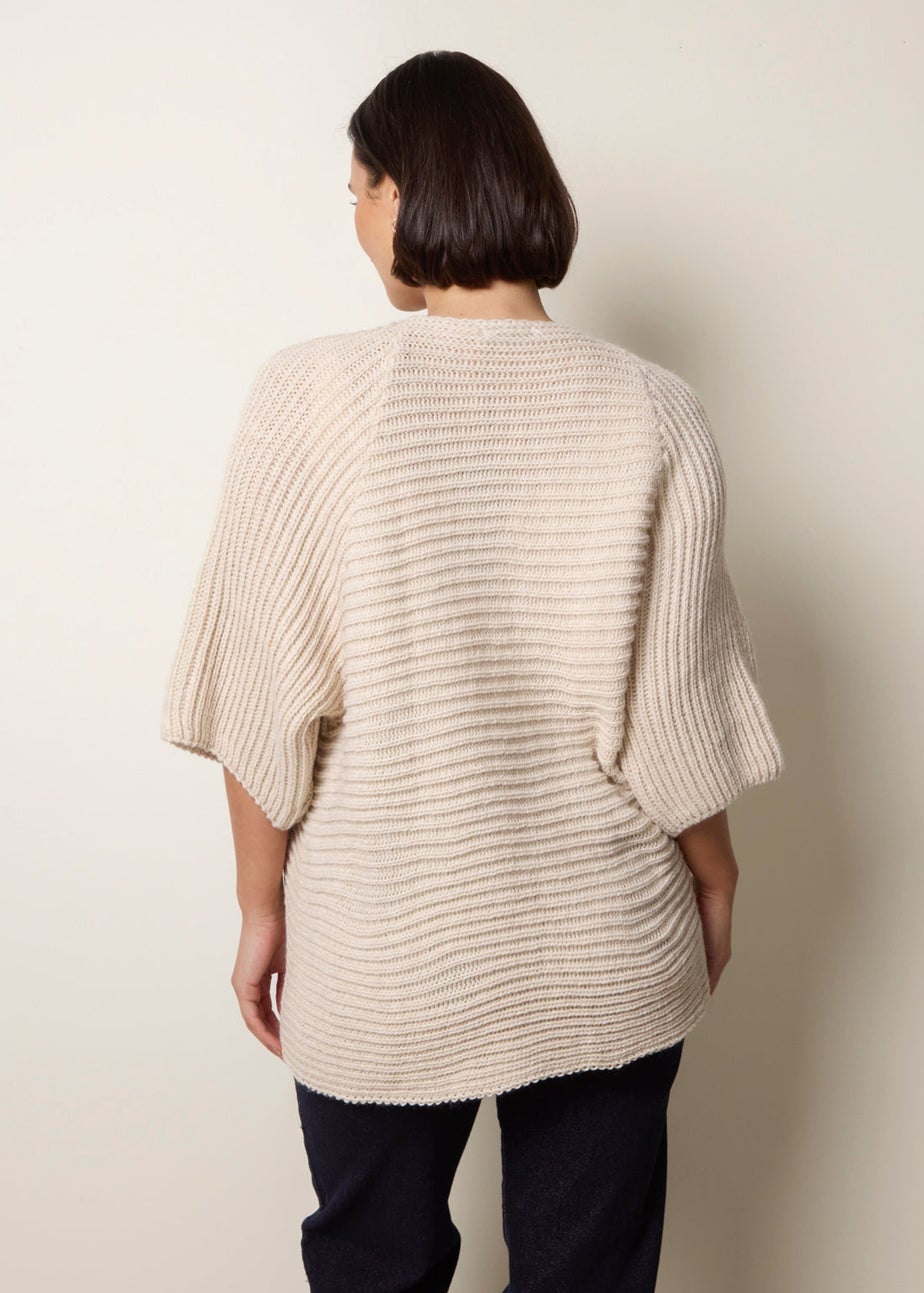Blue Vanilla Beige Edge To Edge Rib Cardigan