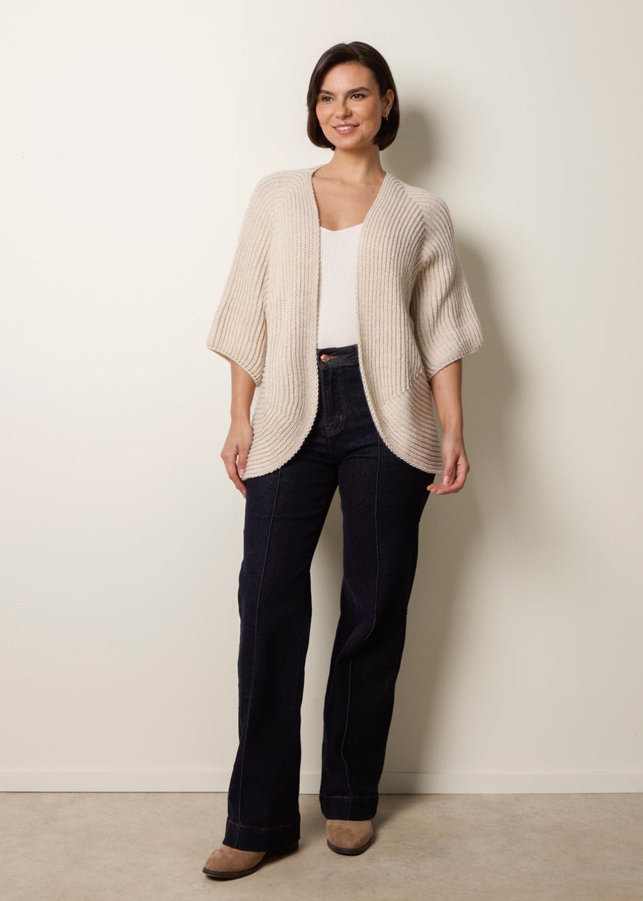 Blue Vanilla Beige Edge To Edge Rib Cardigan