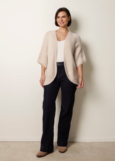 Blue Vanilla Beige Edge To Edge Rib Cardigan