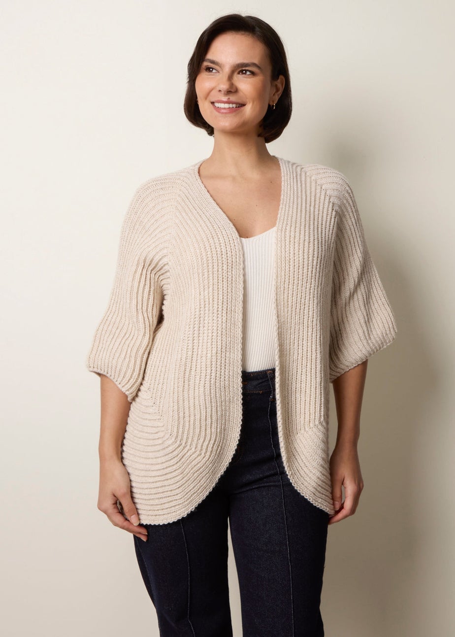 Blue Vanilla Beige Edge To Edge Rib Cardigan