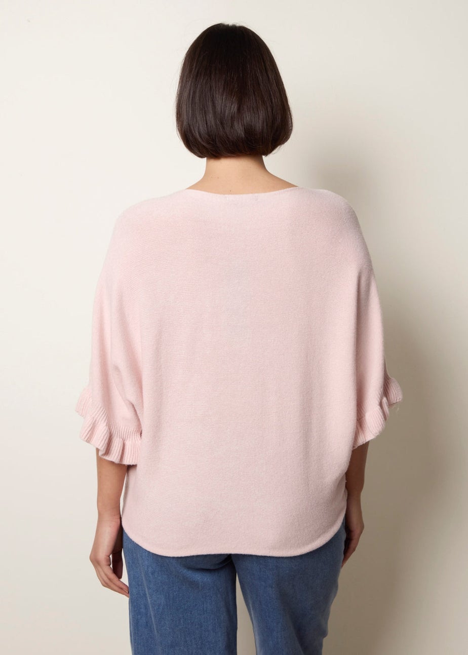 Blue Vanilla Pink Knitted Frill Sleeve Batwing Jumper