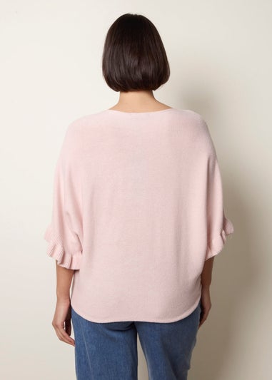 Blue Vanilla Pink Knitted Frill Sleeve Batwing Jumper
