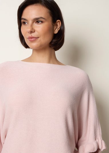 Blue Vanilla Pink Knitted Frill Sleeve Batwing Jumper