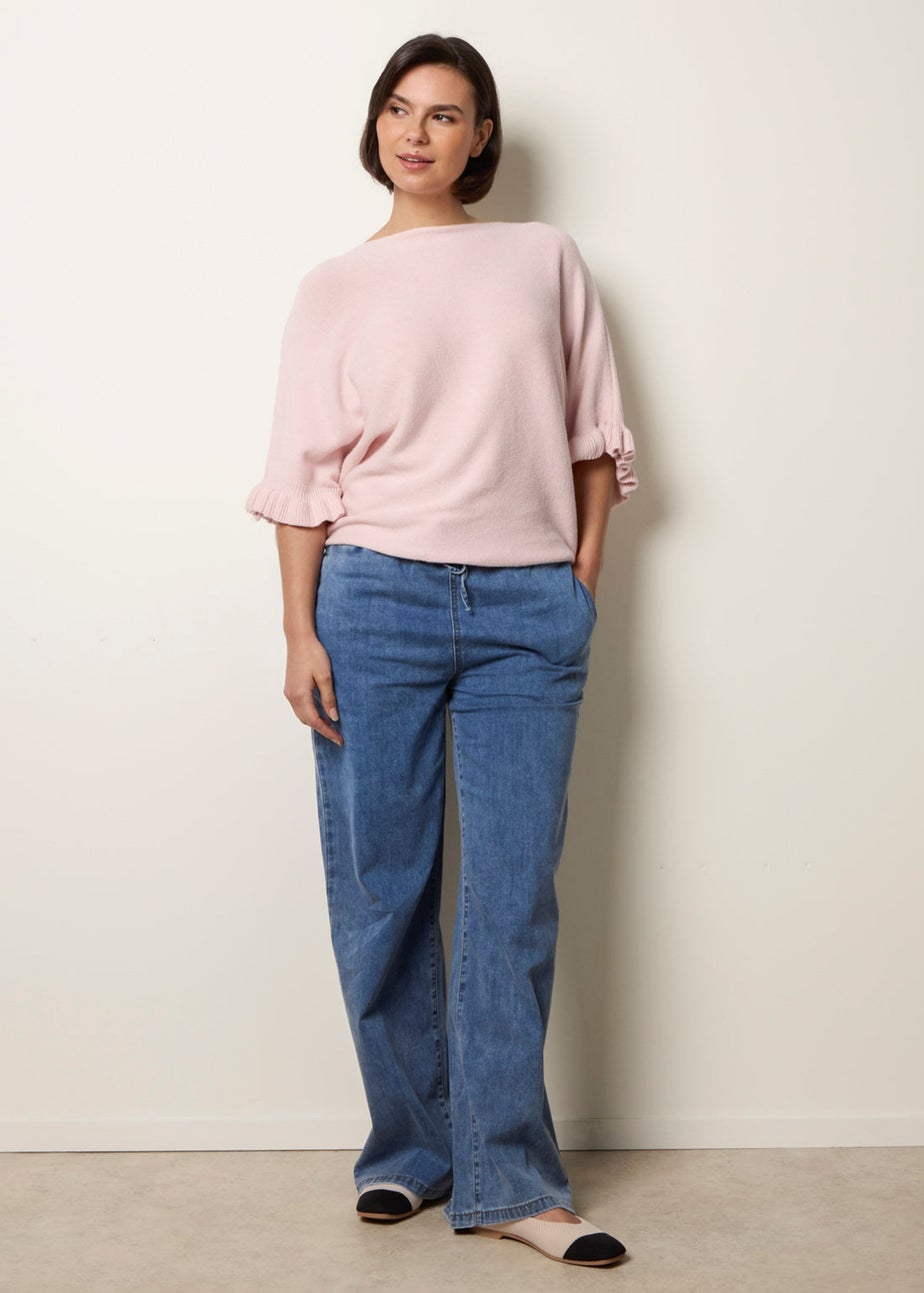 Blue Vanilla Pink Knitted Frill Sleeve Batwing Jumper