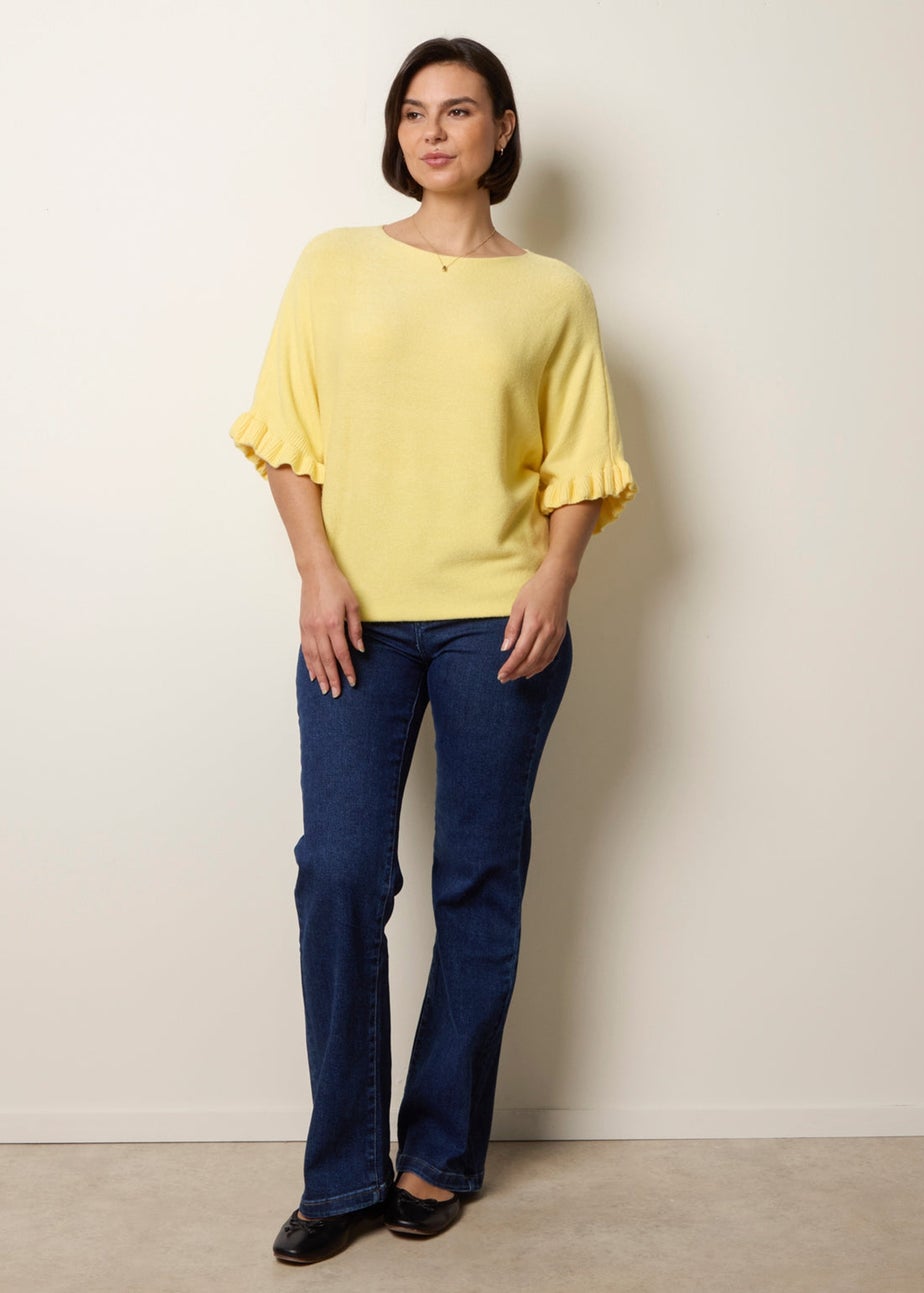 Blue Vanilla Yellow Knitted Frill Sleeve Batwing Jumper
