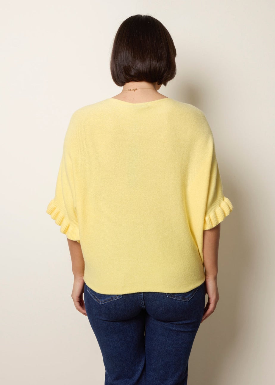 Blue Vanilla Yellow Knitted Frill Sleeve Batwing Jumper